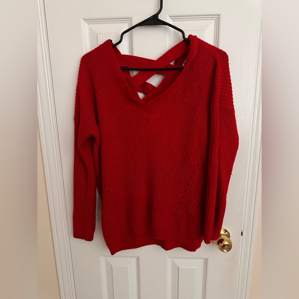 Red Crisscross Back Knit Sweater-size M